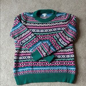 J. Crew Factory Fair Isle Crewneck Sweater - Green, Pink & Blue